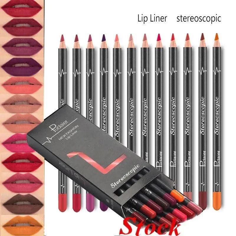 12-Piece Waterproof Matte Lip Liner Pencil Set - 12