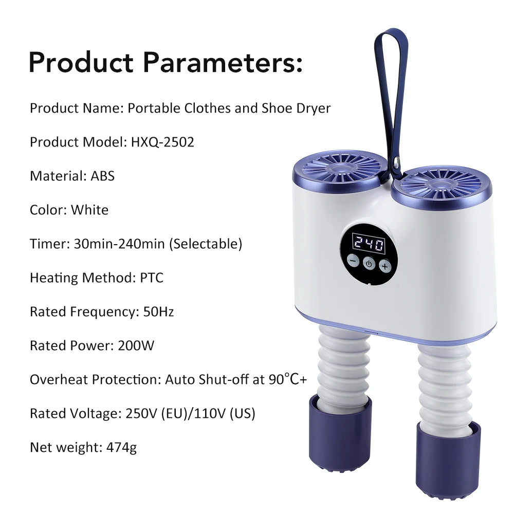 Portable Electric Shoe and Boot Dryer with Timer - 11