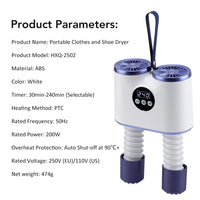 Portable Electric Shoe and Boot Dryer with Timer