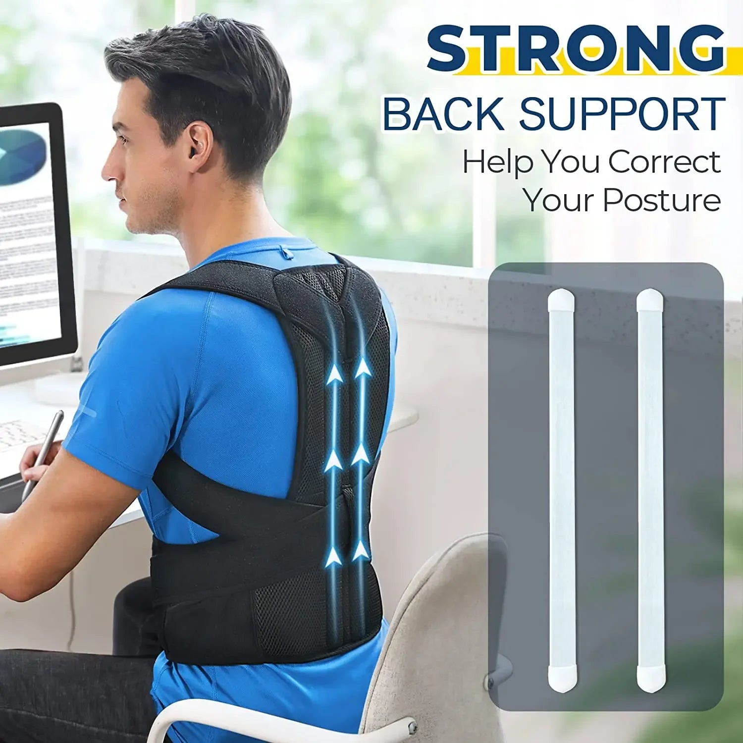 Adjustable Back Posture Corrector and Lumbar Support Brace - 3