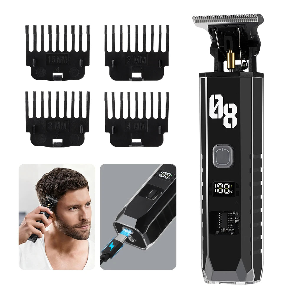 Professional Cordless Hair & Beard Trimmer with LED Display - 8