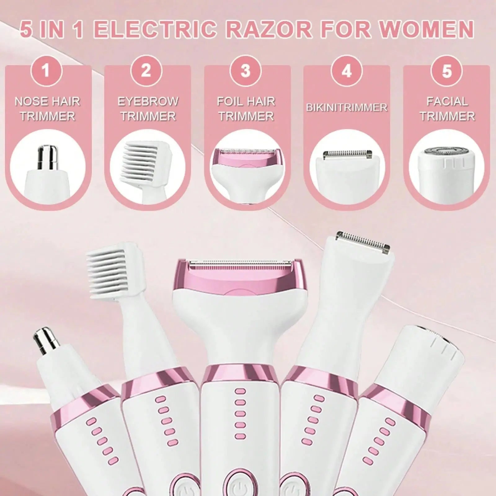 5-in-1 Rechargeable Electric Shaver for Women - 7