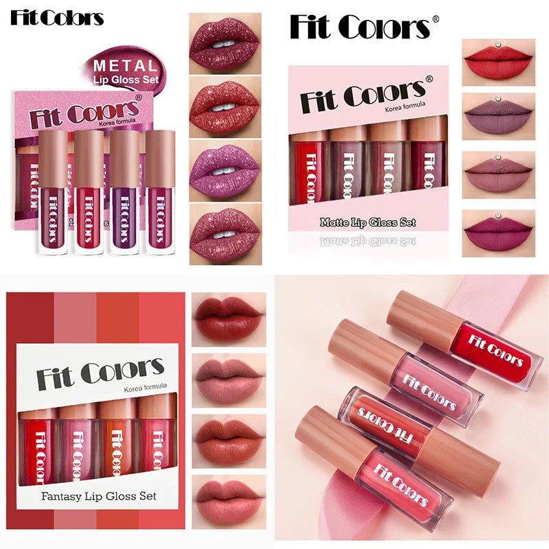 4-Piece Diamond Finish Long-Lasting Velvet Lip Gloss Set - 3