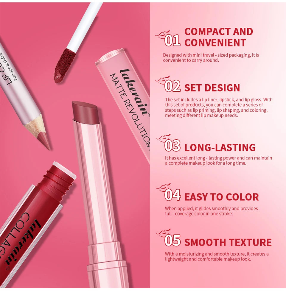 3-Piece Waterproof Matte Lip Makeup Set for Travel - 9