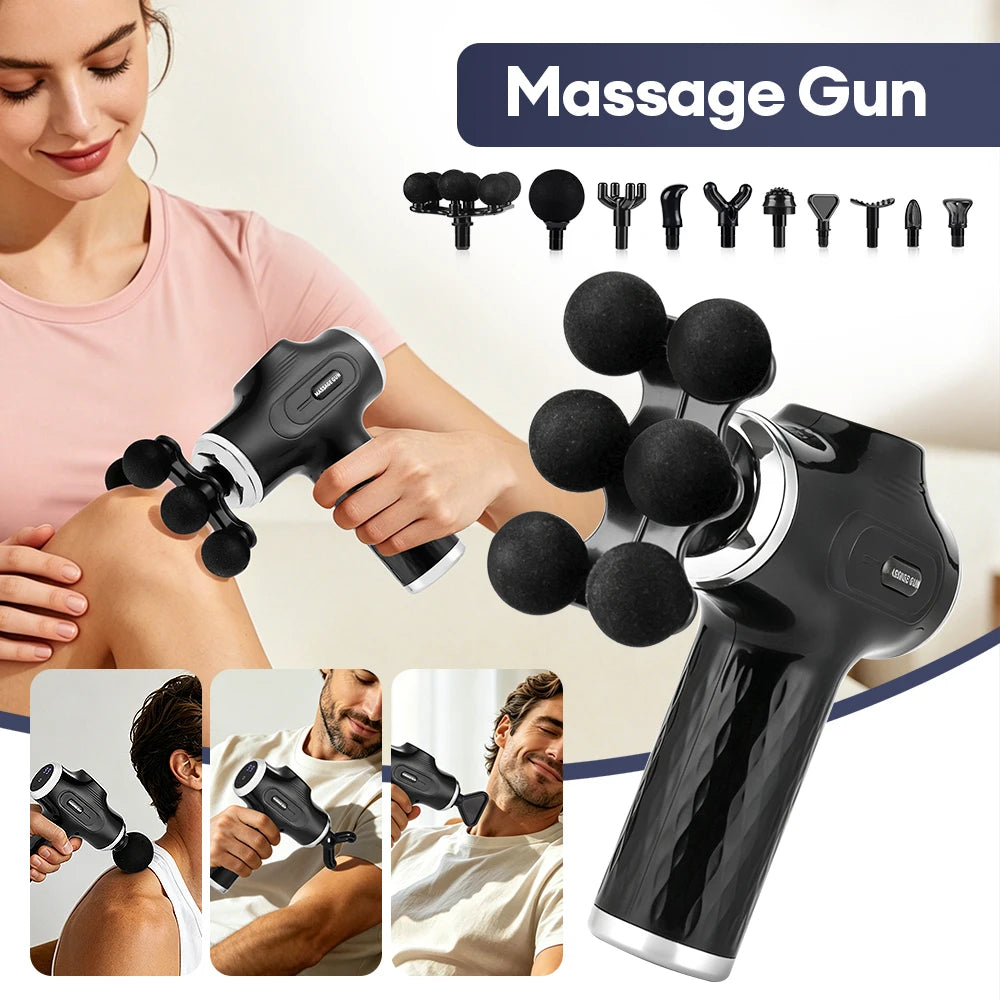 Portable Deep Tissue Percussive Massage Gun with 10 Attachments - 8