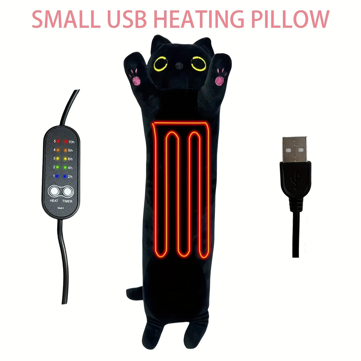 USB Heated Cat Comfort Pillow for Cramp Relief