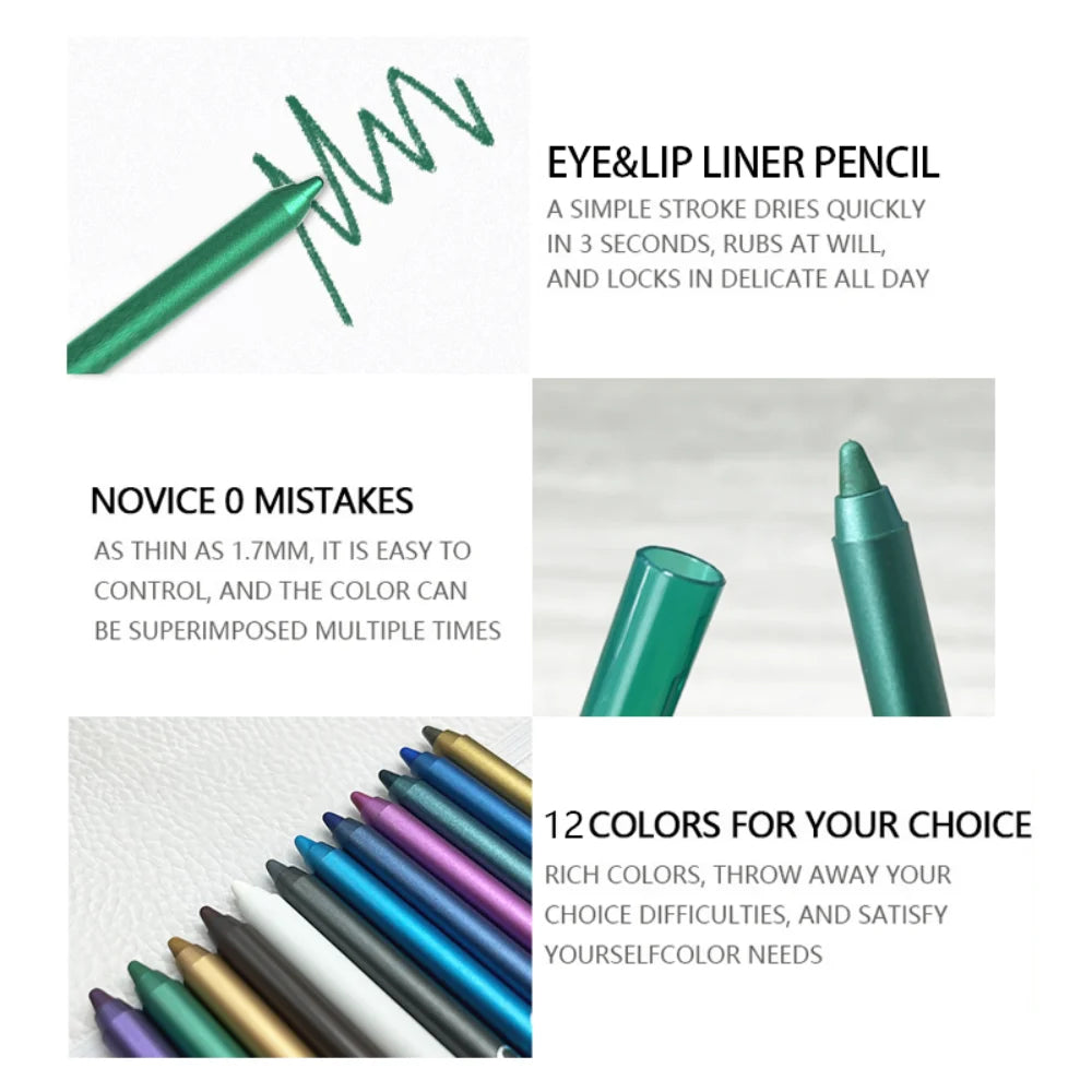 12-Color Shimmer Waterproof Eyeliner & Eyeshadow Set - 5