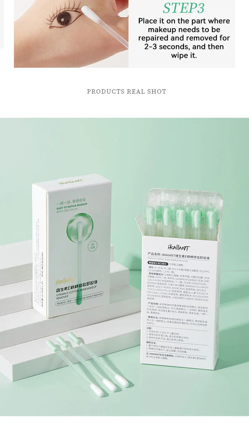 Pre-Soaked Makeup Remover Cotton Swabs for Precision Cleaning - 12