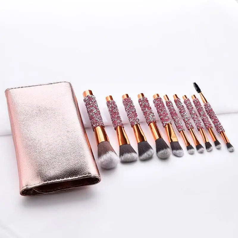 10-Piece Diamond Studded Professional Makeup Brush Set - 2