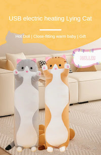 Heated Cat Plush Pillow for Pain Relief