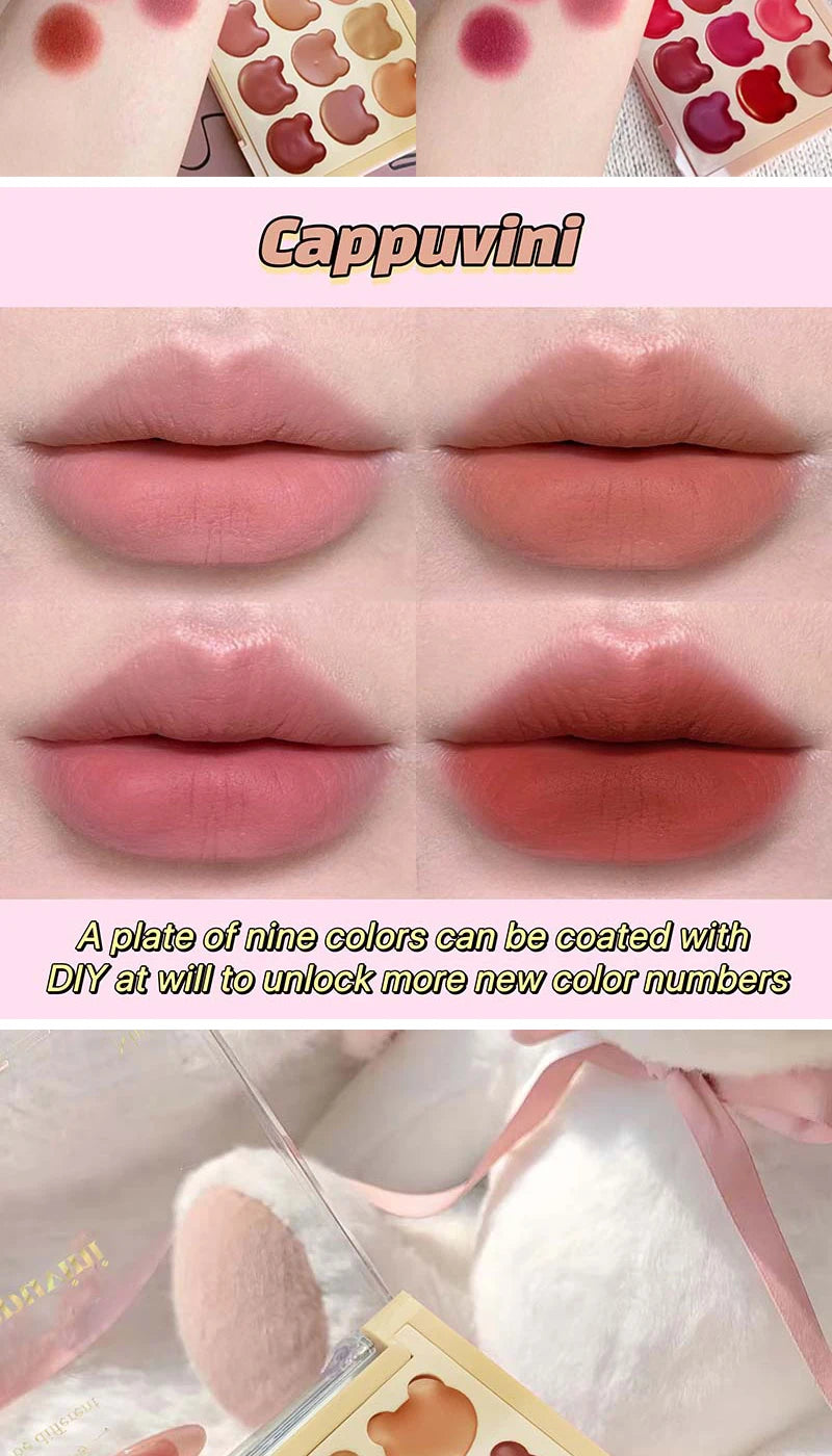 9-Color Velvet Lip Mousse Palette - Matte & Long-Lasting - 9