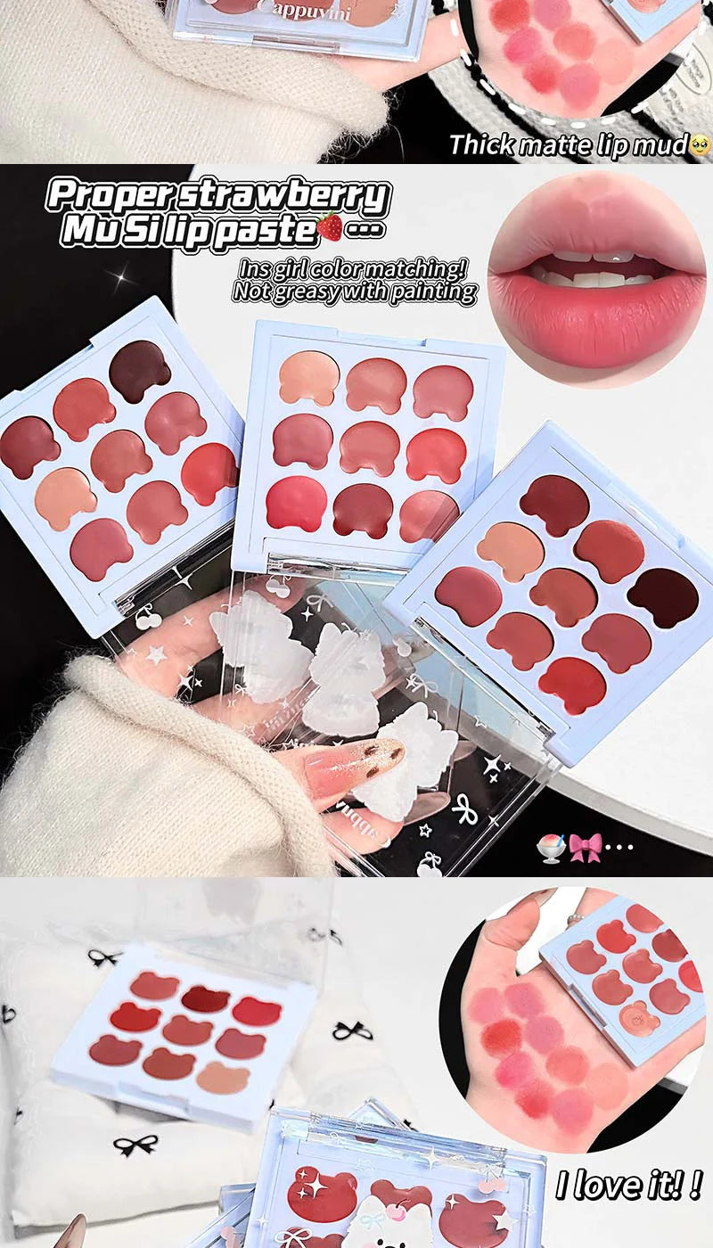 9-Color Matte Lip Mud Makeup Palette - 18