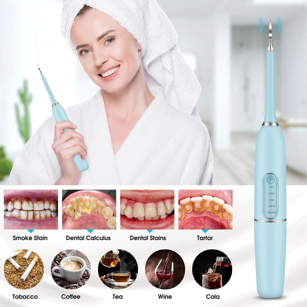 Electric Ultrasonic Teeth Cleaner and Tartar Remover Kit - 2