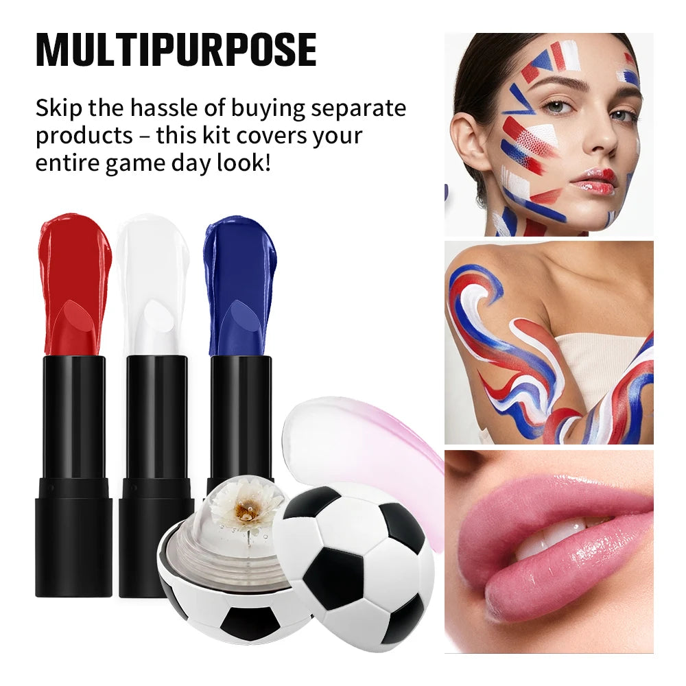 Waterproof Face Paint and Lip Balm Kit for Game Day