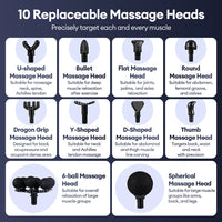 Portable Deep Tissue Percussive Massage Gun with 10 Attachments