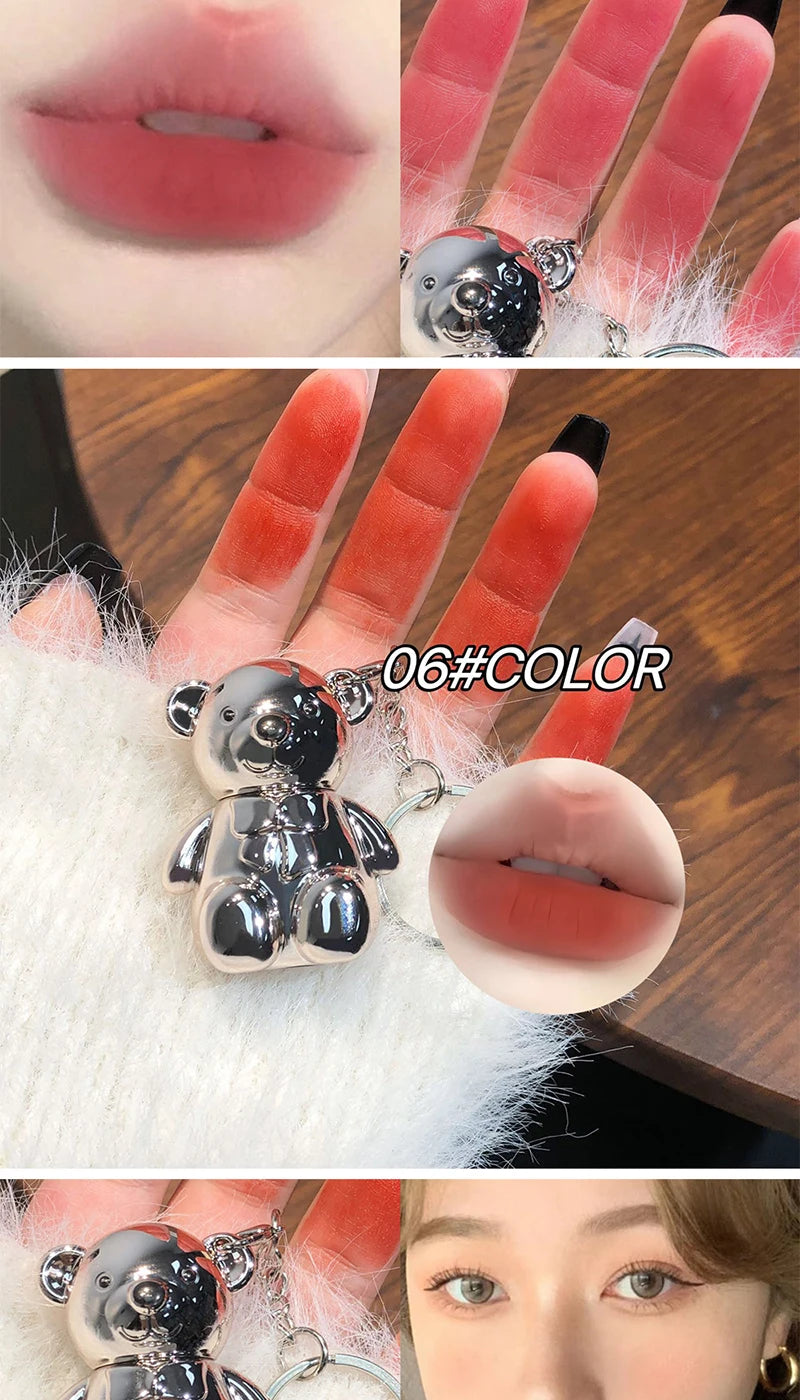 Cute Bear Keychain Velvet Matte Lip Clay - 16