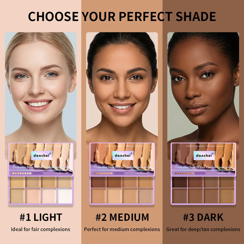 8-Shade Waterproof Full Coverage Cream Concealer Palette - 8