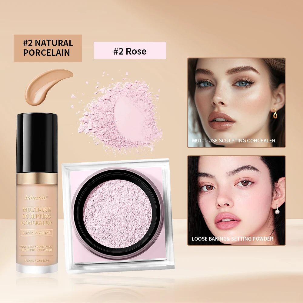 Matte Concealer and Setting Powder Makeup Set - 15