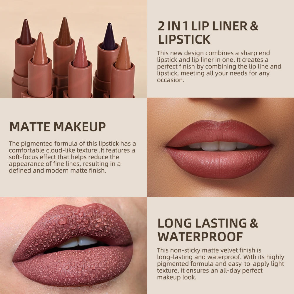 Waterproof Long-Lasting Matte Lip Liner Pencil - 6
