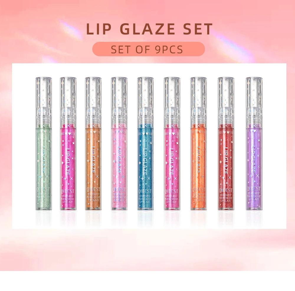 9-Piece Glitter Lip Gloss Set for Shimmering Lips - 9