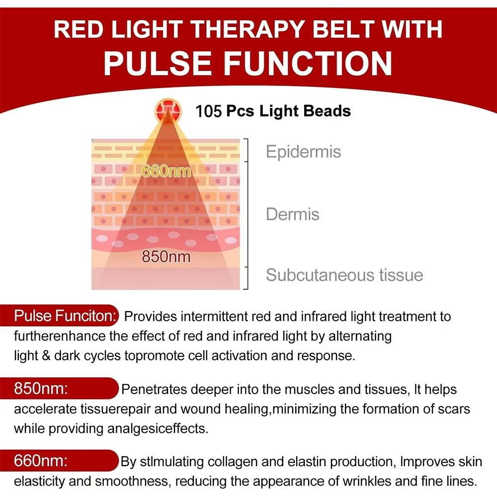 Red & Infrared LED Therapy Belt for Pain Relief and Recovery - 4