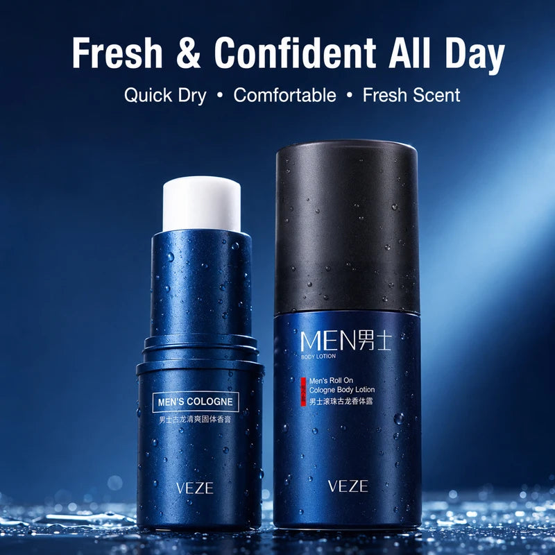 Portable Men’s Solid Cologne and Body Lotion Fragrance Set - 4