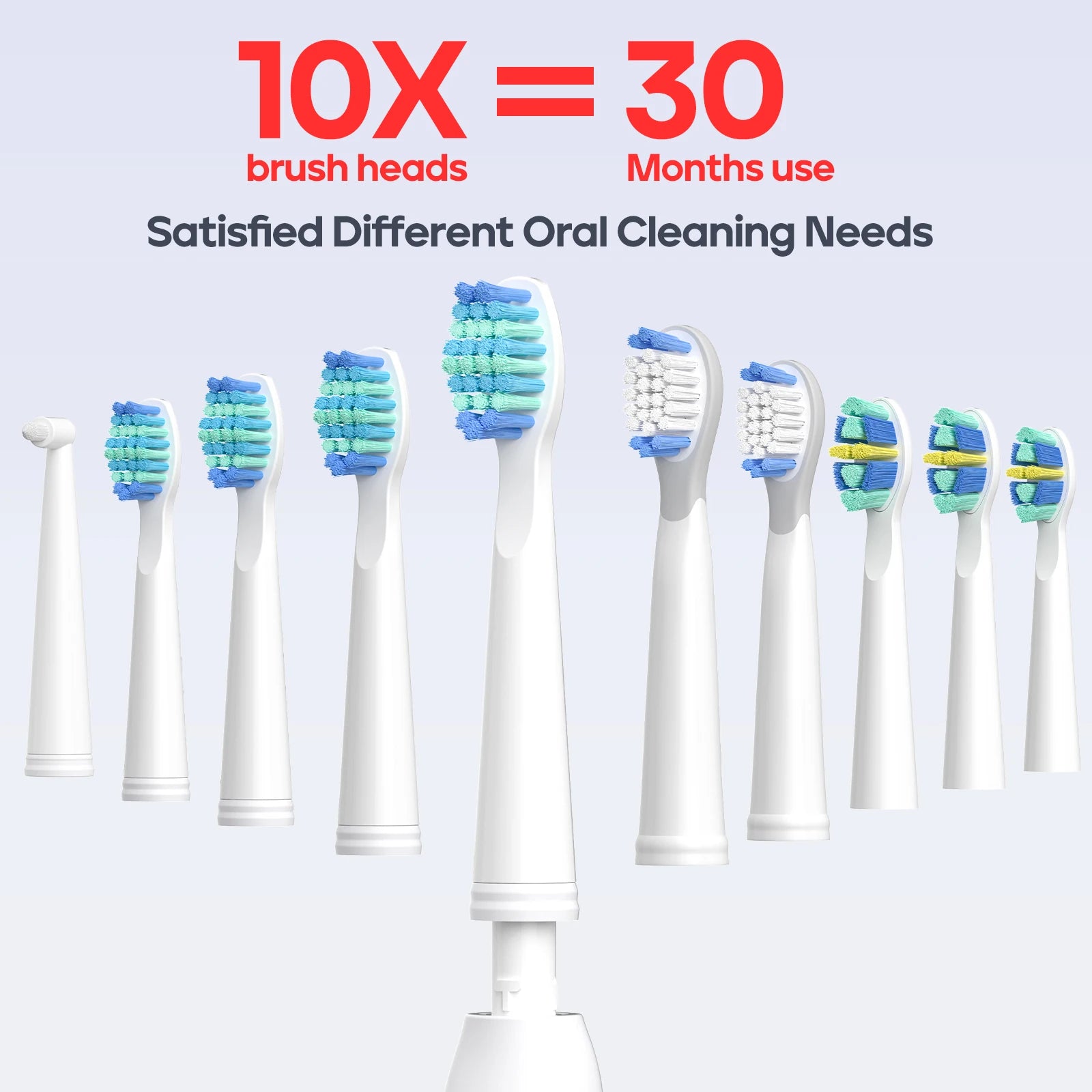 Rechargeable Ultrasonic Electric Toothbrush with 10 Replacement Heads - 8