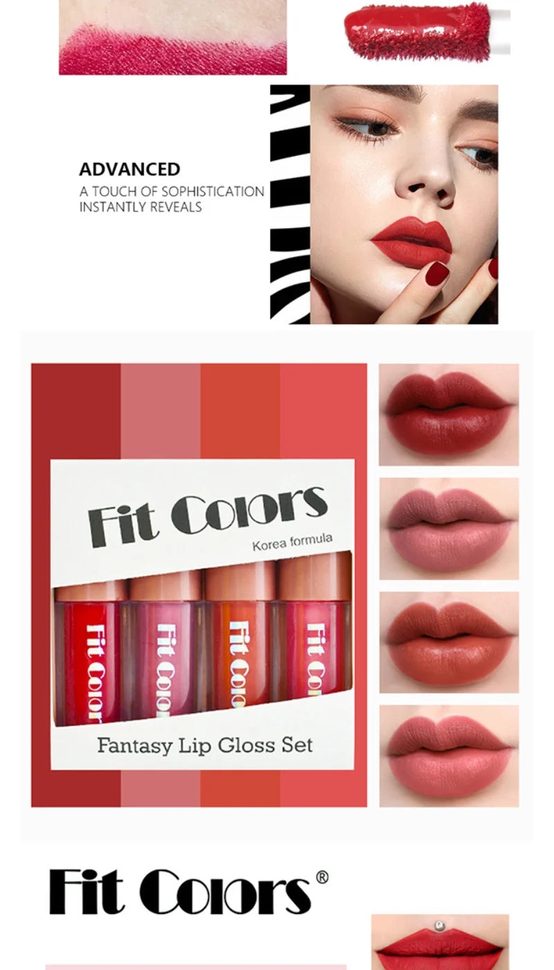 4-Piece Diamond Finish Long-Lasting Velvet Lip Gloss Set - 8