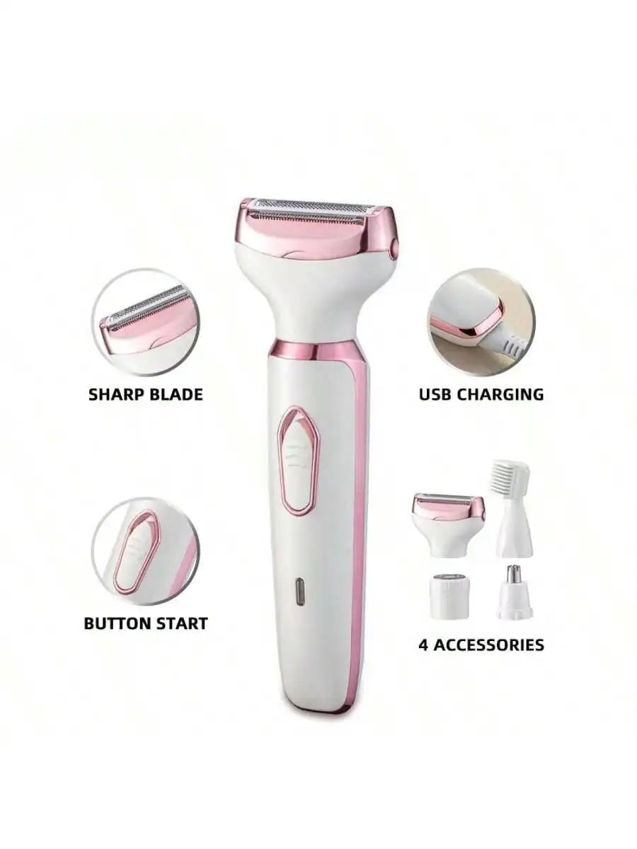 4-in-1 Rechargeable Electric Lady Shaver for Face and Body