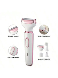 4-in-1 Rechargeable Electric Lady Shaver for Face and Body