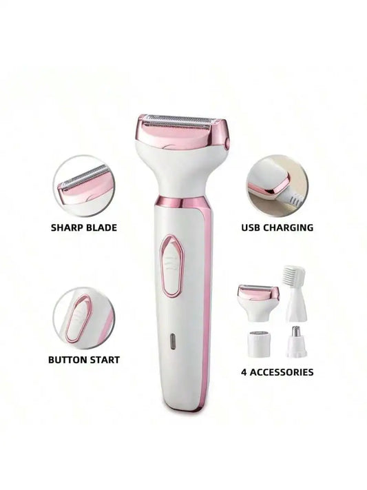 4-in-1 Rechargeable Electric Lady Shaver for Face and Body