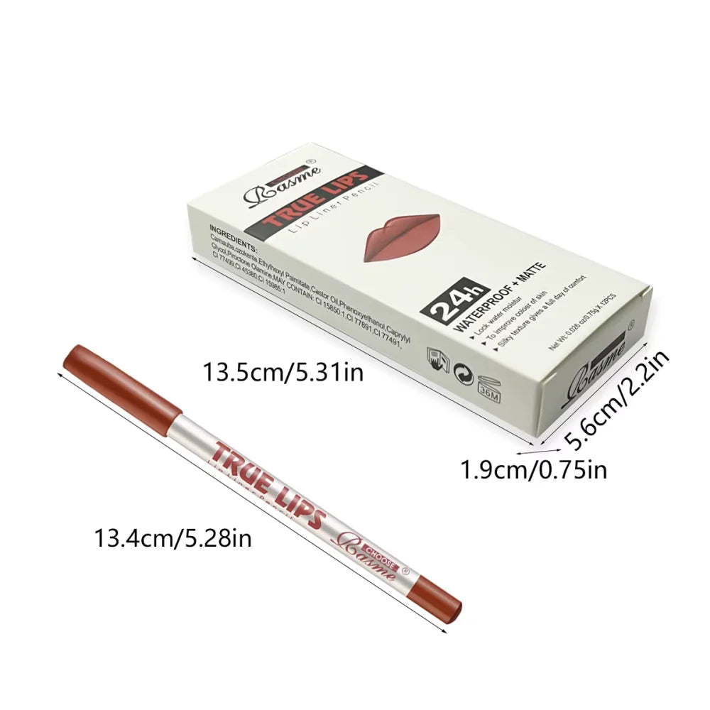 12-Color Waterproof Matte Lip Liner Pencil Set - 11