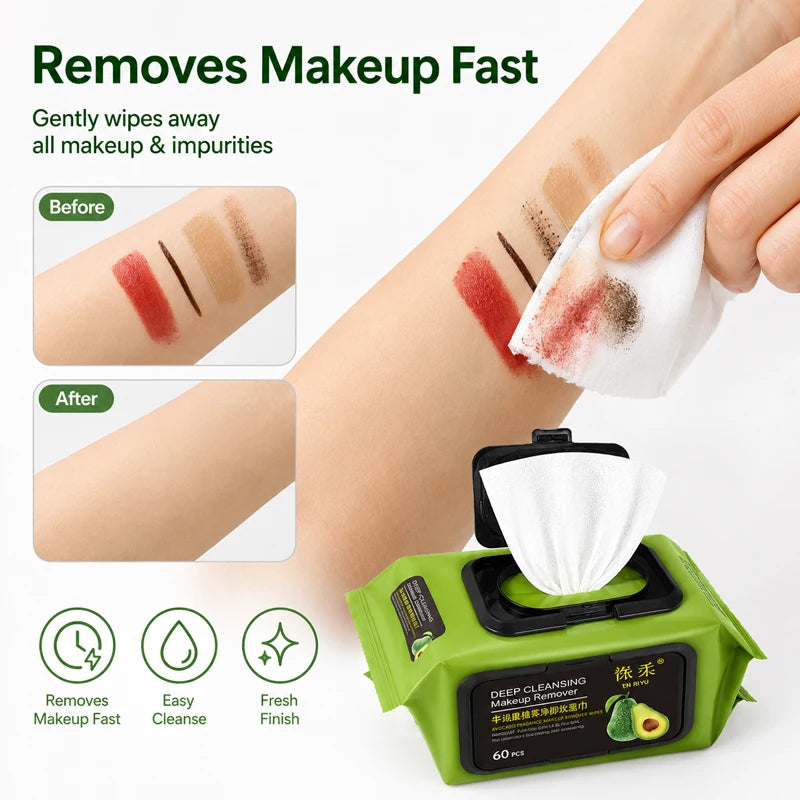 Avocado Deep Cleansing Makeup Remover Wipes - 60 Pack - 6