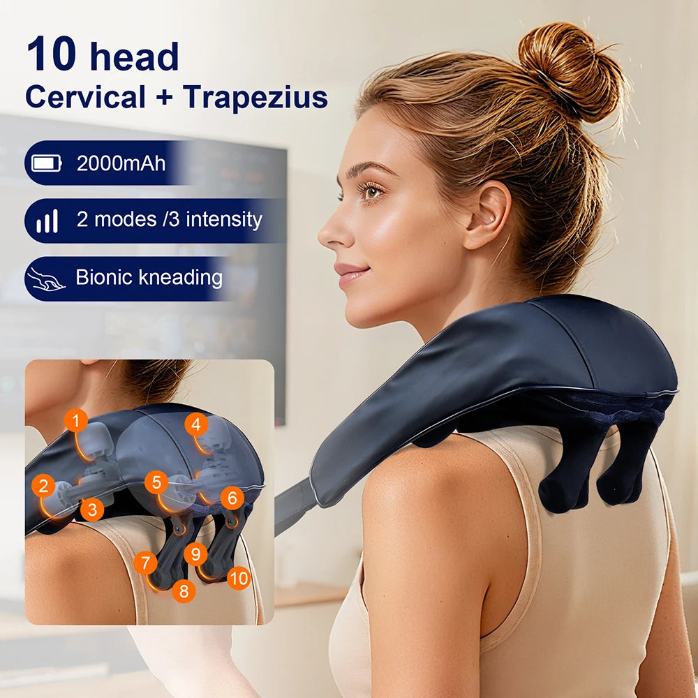 10-Head Cordless Deep Tissue Neck and Trapezius Massager