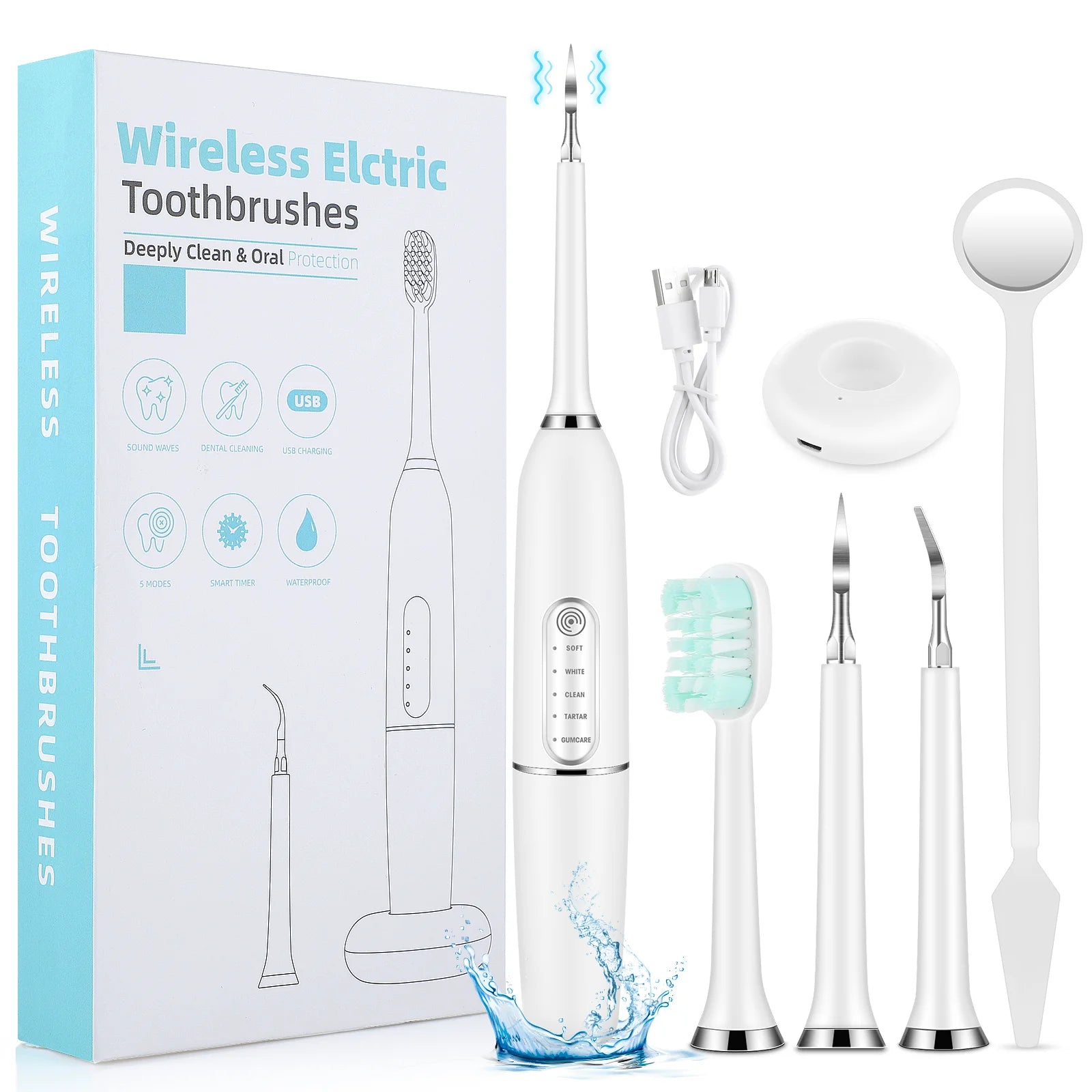 Electric Ultrasonic Teeth Cleaner and Tartar Remover Kit - 14