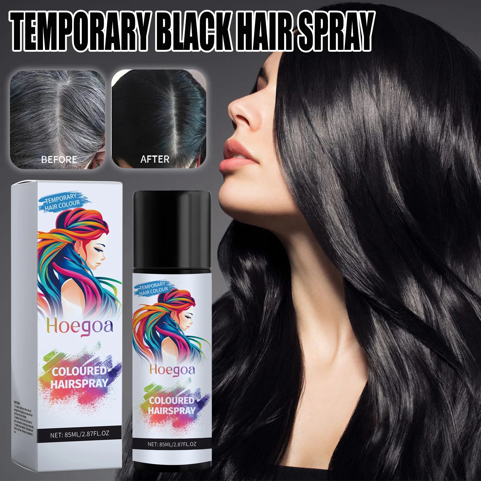 Instant Temporary Black Hair Color Spray for Roots and Styling - 7