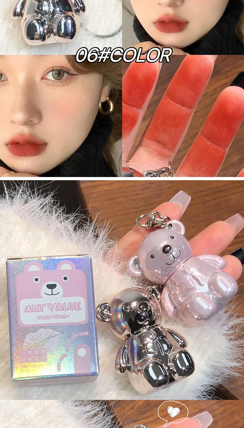 Cute Bear Keychain Velvet Matte Lip Clay - 17