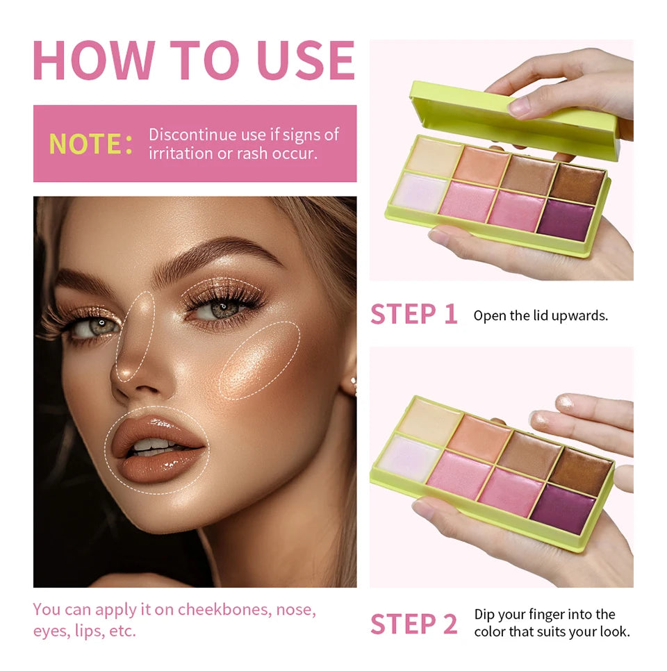 8-Color Cream Blush and Highlighter Makeup Palette - 17