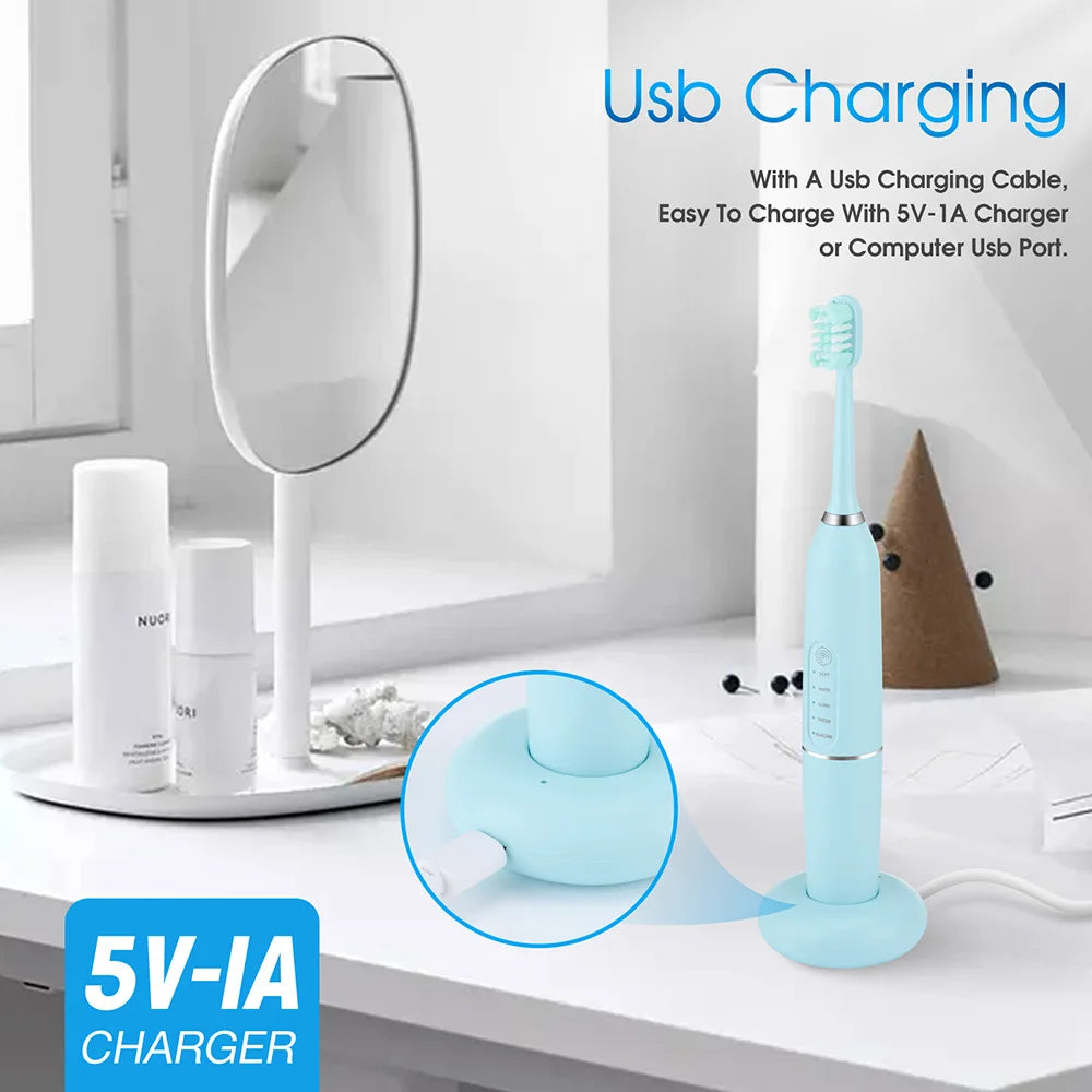 Electric Ultrasonic Teeth Cleaner and Tartar Remover Kit - 6