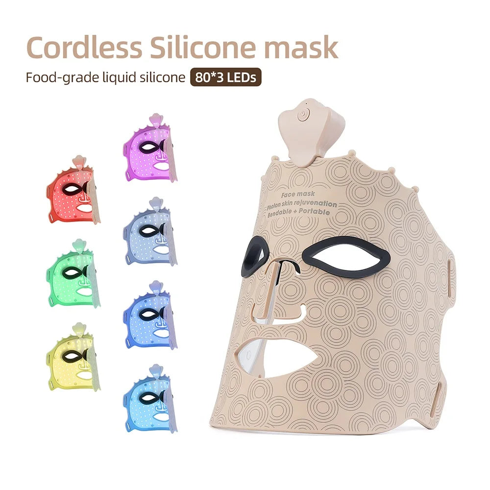 7-Color LED Photon Therapy Silicone Facial Mask - 7