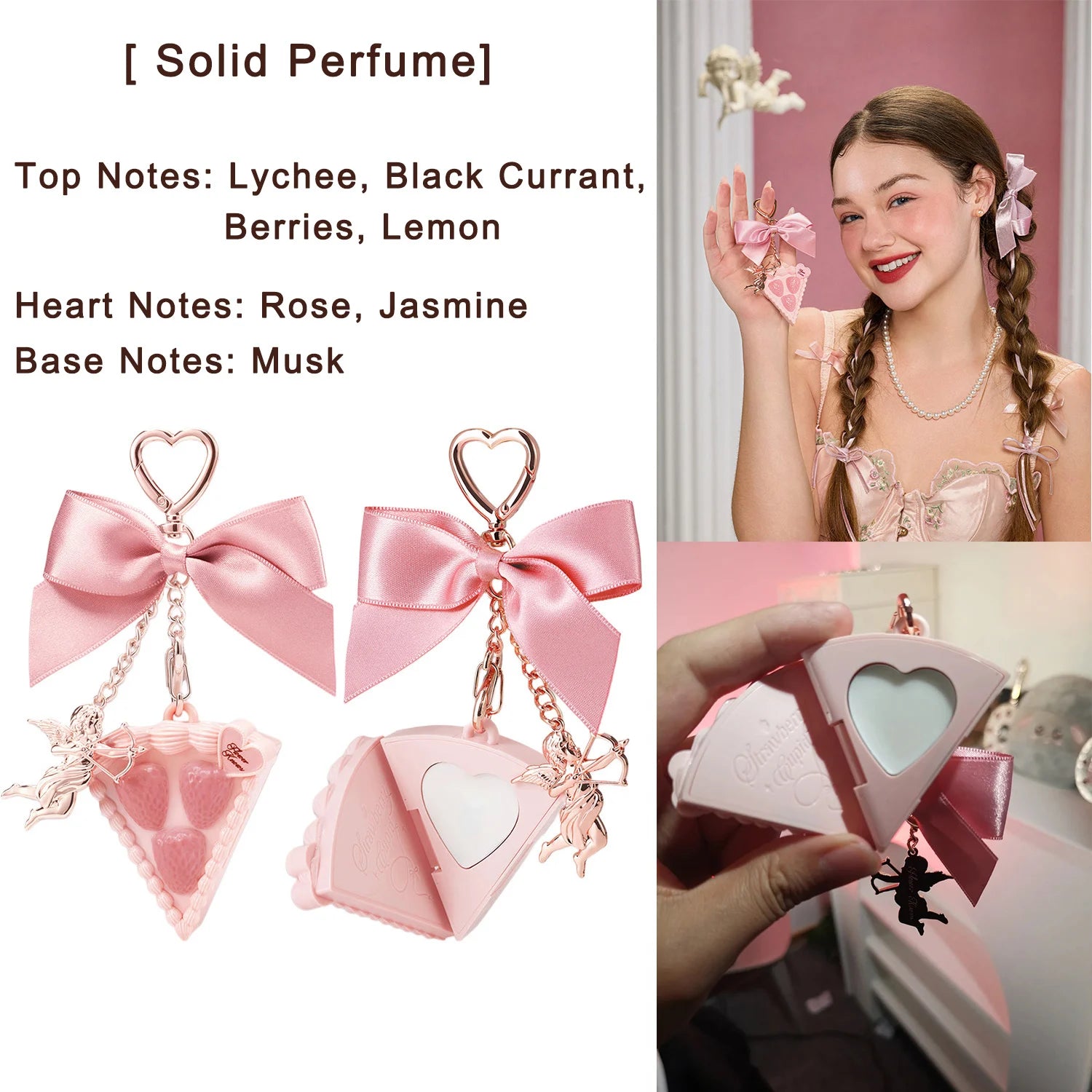 Portable Heart Waffle Makeup Powder & Solid Perfume Keychain - 13