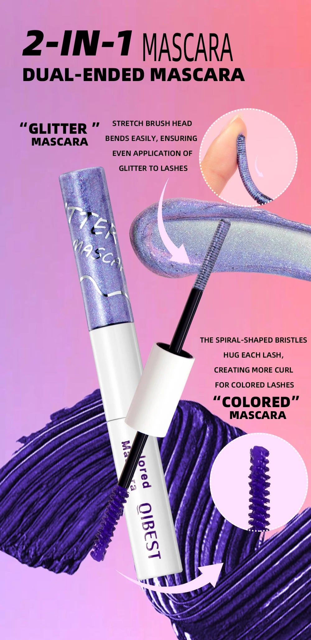 2-in-1 Glitter and Colored Waterproof Mascara - 10
