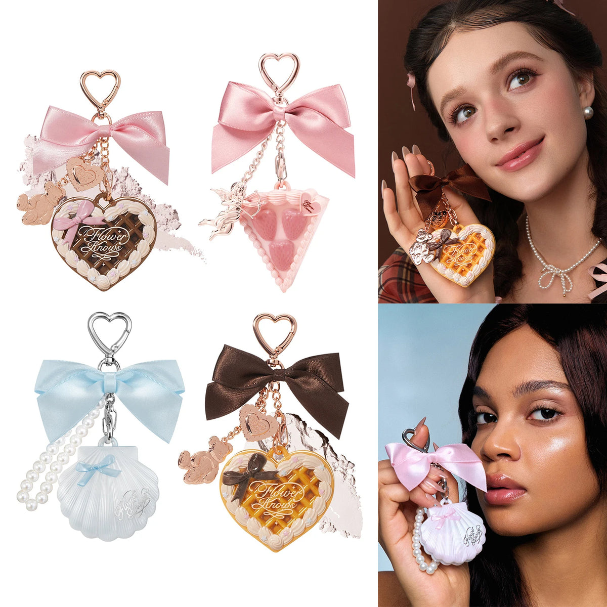 Portable Heart Waffle Makeup Powder & Solid Perfume Keychain