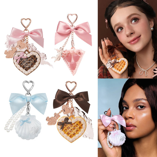 Portable Heart Waffle Makeup Powder & Solid Perfume Keychain