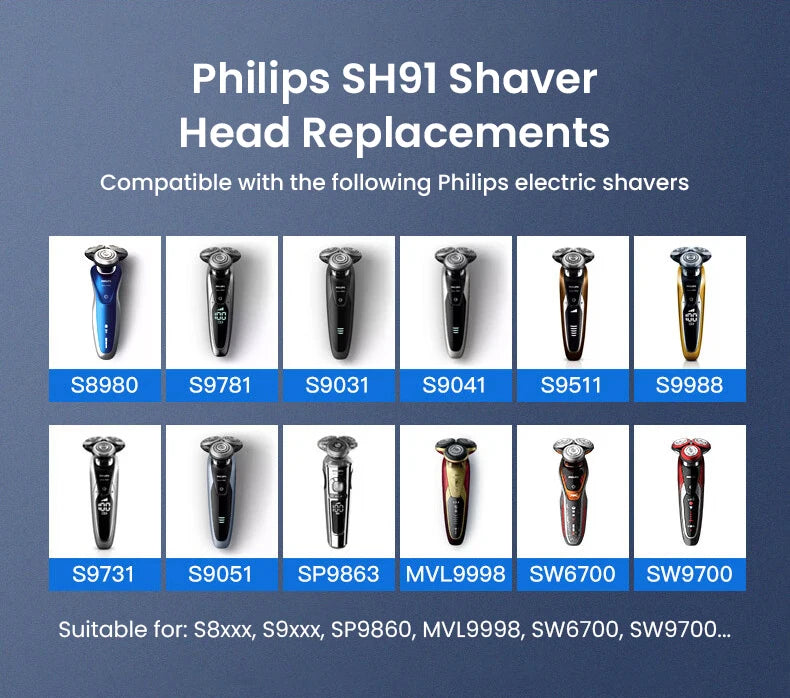 Replacement Shaver Heads for Series 9000 and Prestige Shavers - 8
