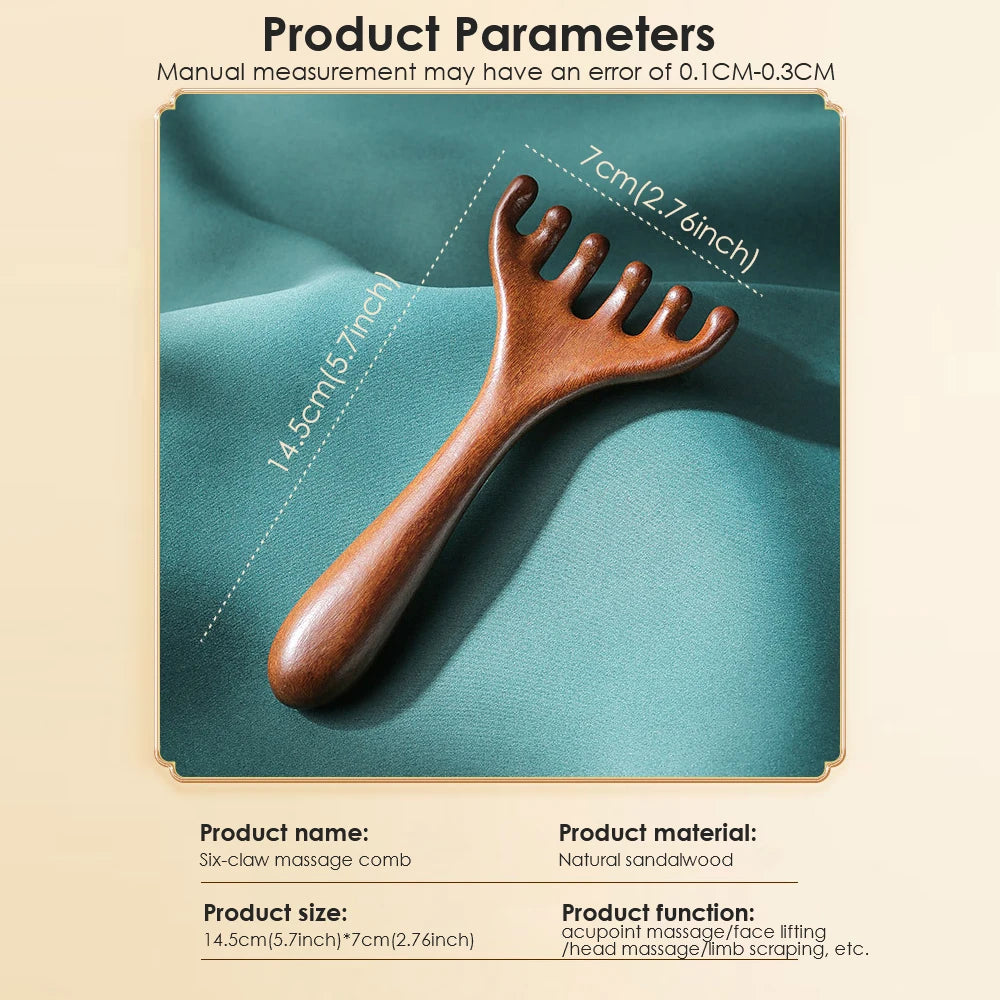 6-Claw Natural Sandalwood Scalp and Meridian Massage Comb - 14