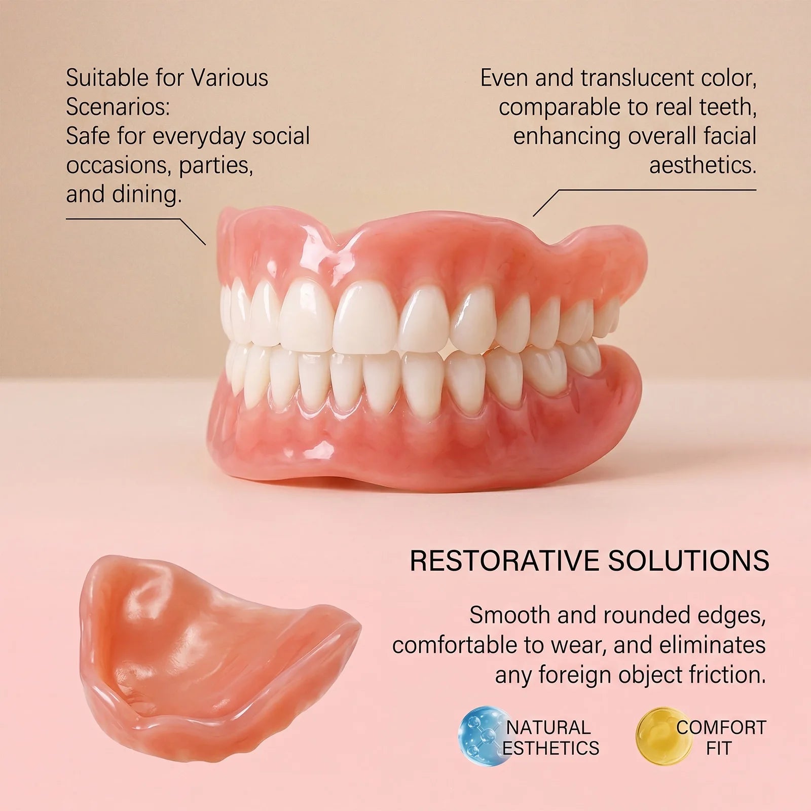 Comfort Fit Silicone Cosmetic Dentures for Natural Smile - 6
