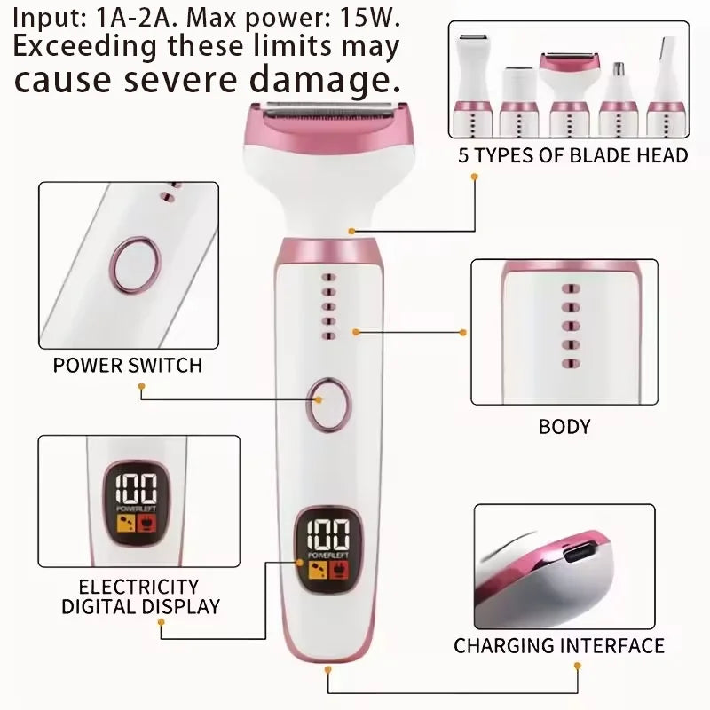 5-in-1 Rechargeable Electric Shaver for Women - 2