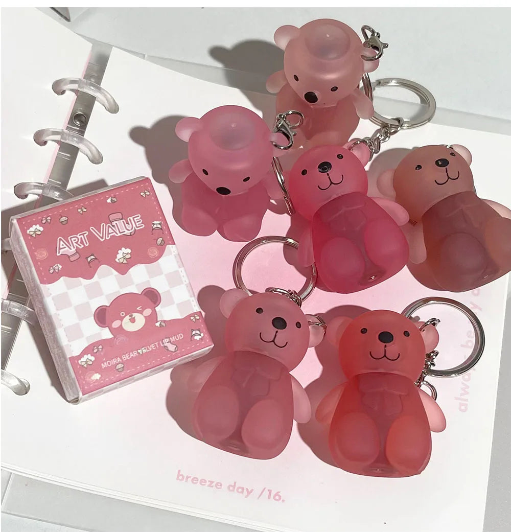 Portable Bear Keychain Velvet Matte Lip Mud - 25