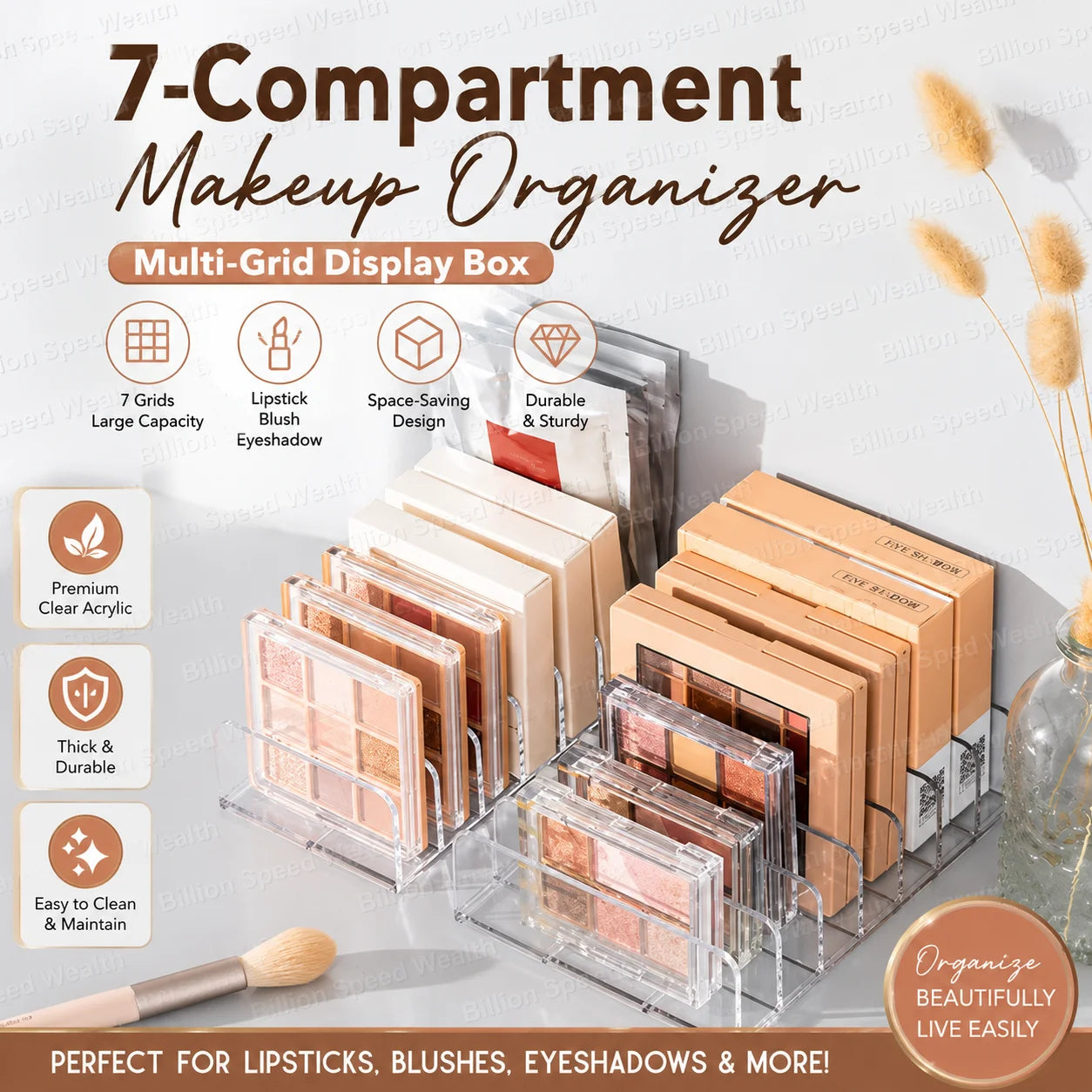 7-Compartment Makeup Palette Organizer for Vanity - 1